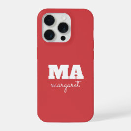 Unieke gepersonaliseerde roze & witte naammonogram iPhone 15 pro case