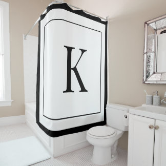 unieke gepersonaliseerde witte zwarte monogram douchegordijn
