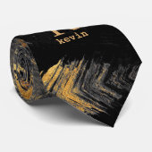 Unieke gepersonaliseerde zwarte gouden monogramnaa stropdas (Opgerold)