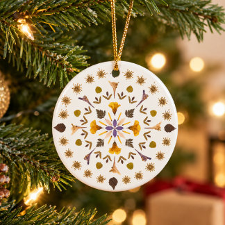 Unieke geperste bloem Mandala Botanische bloemstuk Keramisch Ornament