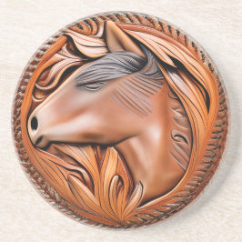 Unieke gesimuleerde lederen paardenkopsteen met ge zandsteen onderzetter