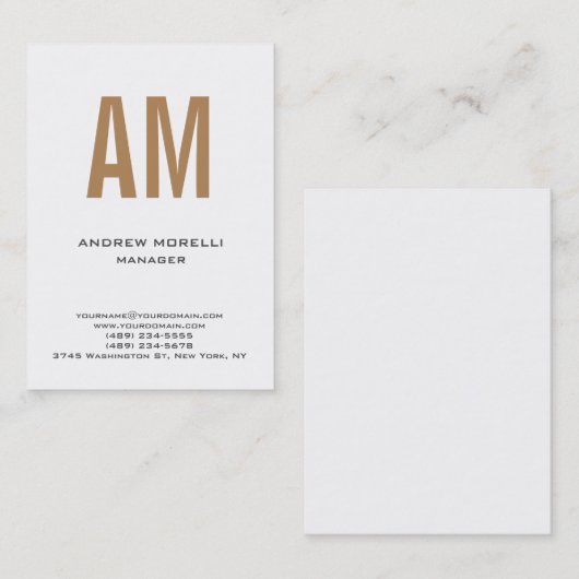 Unieke gewone witte monogram visitekaartje (Voorkant / Achterkant)