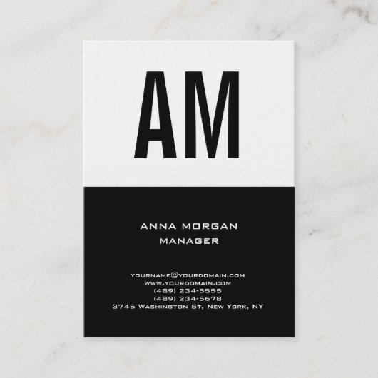 Unieke gewone zwarte witte monogram visitekaartje (Voorkant)