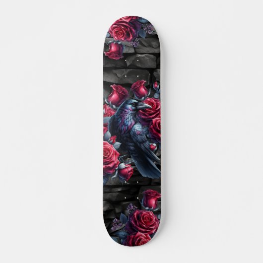 Unieke Girly Black Raven & Red Roses Schaats Deck Persoonlijk Skateboard (Voorkant)