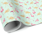Unieke Girly Pink en Gold Funky Flamingo Cadeaupapier (Rol Hoek)