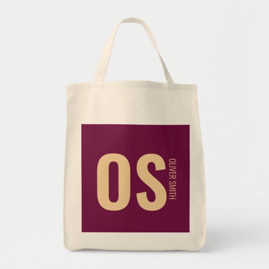 Unieke Girly Stijlvolle Bourgogne Monogram Naam Tote Bag (Voorkant)