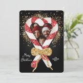 Unieke Glitter Candy Cane Lijst Foto Kerst Kaart (Staand voorkant)