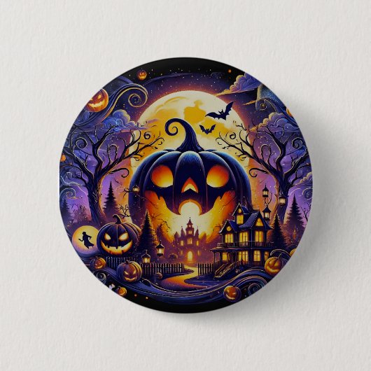 Unieke gloeiende pompoen Button – Halloween stijl (Voorkant)