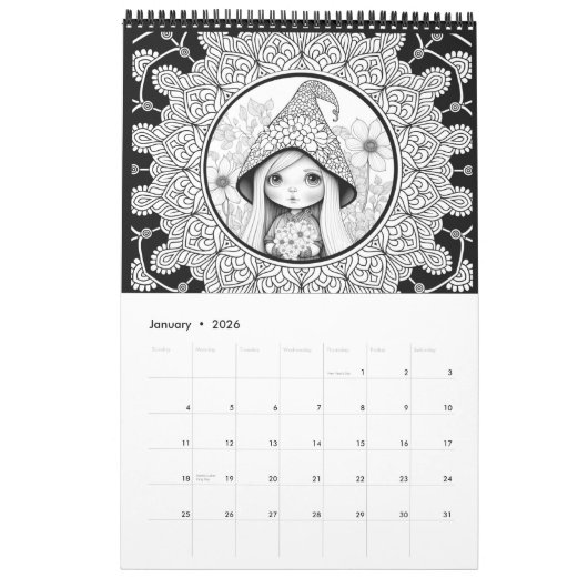 Unieke Gnome Mandala kleurstof Kalender (Jan 2026)