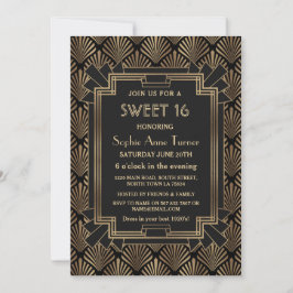 Unieke Gold Black Great Gatsby Art Deco SWEET 16 Kaart