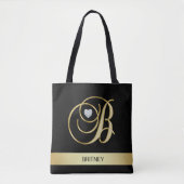Unieke Gold Black Monogramed Letter-Initialen B Tote Bag (Voorkant)