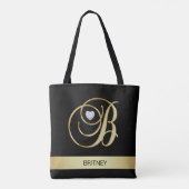 Unieke Gold Black Monogramed Letter-Initialen B Tote Bag (Achterkant)