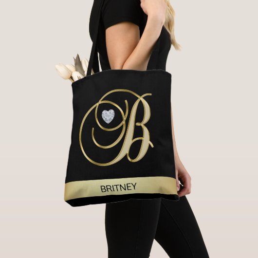 Unieke Gold Black Monogramed Letter-Initialen B Tote Bag (Dichtbij)