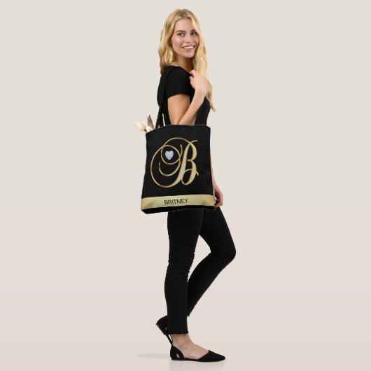 Unieke Gold Black Monogramed Letter-Initialen B Tote Bag (Op model)