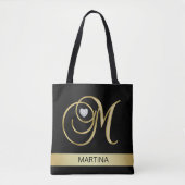 Unieke Gold Black Monogramed Letter-Initialen M Tote Bag (Voorkant)