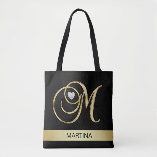 Unieke Gold Black Monogramed Letter-Initialen M Tote Bag (Voorkant)