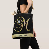 Unieke Gold Black Monogramed Letter-Initialen M Tote Bag (Dichtbij)