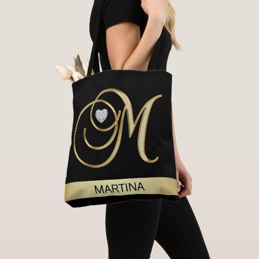 Unieke Gold Black Monogramed Letter-Initialen M Tote Bag (Dichtbij)