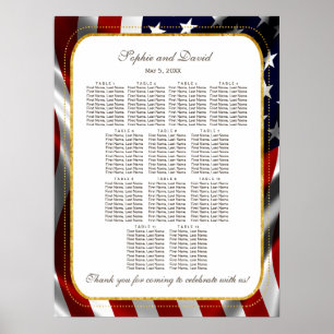 Unieke Gold Foil USA Flag Wedding Seding Chart Poster