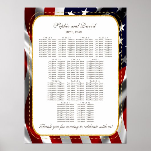 Unieke Gold Foil USA Flag Wedding Seding Chart Poster (Voorkant)