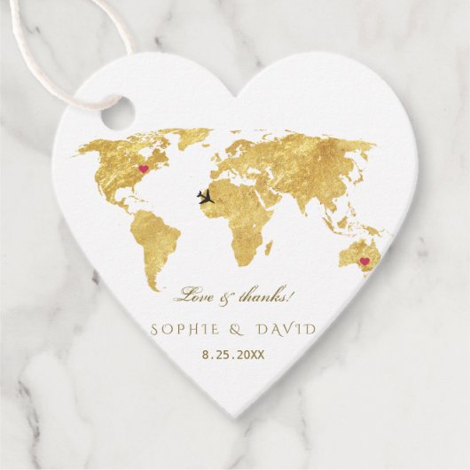 Unieke Gold Foil Wereldkaart Destination Wedding Bedankjes Labels (Voorkant)