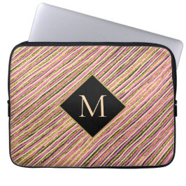 Unieke Gold Glitter Stripes Monogram Laptop Sleeve