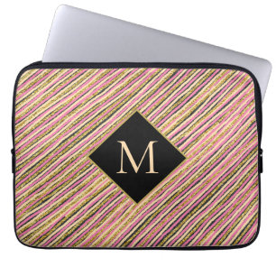 Unieke Gold Glitter Stripes Monogram Laptop Sleeve