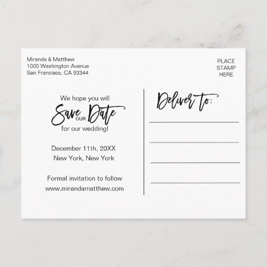 Unieke Gold Script Weduwen BEWAREN DATUM MET FOTO Aankondigingskaart (Achterkant)