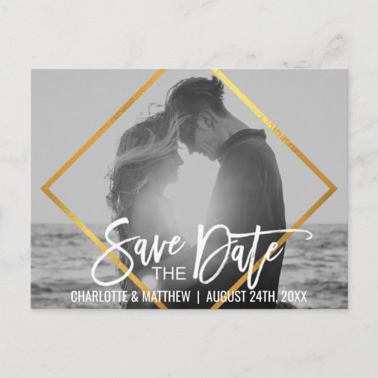 Unieke Gold Script Weduwen BEWAREN DATUM MET FOTO Aankondigingskaart (Voorkant)