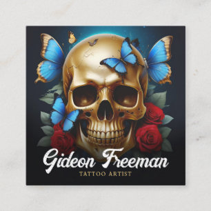 Unieke Gold Skull Butterfly Tattoo Artiest Vierkante Visitekaartje