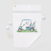 Unieke Golf Cart Blue Monogram Waterverf Golfhanddoek (Insitu)