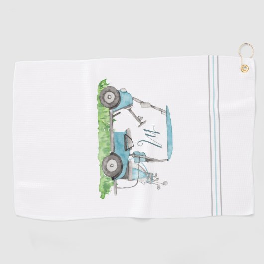 Unieke Golf Cart Blue Monogram Waterverf Golfhanddoek (Horizontaal)
