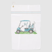 Unieke Golf Cart Blue Monogram Waterverf Golfhanddoek (Voorkant)