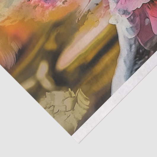 Unieke Gotische Gargoyle Roze Bloemen Decoupage Tissuepapier (Detail)