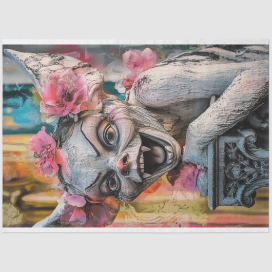 Unieke Gotische Gargoyle Roze Bloemen Decoupage Tissuepapier (Voorkant)