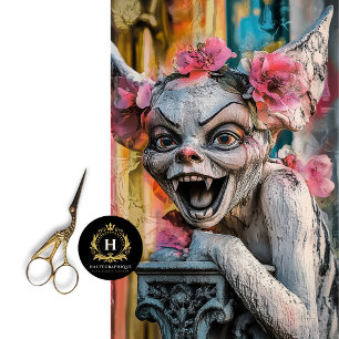 Unieke Gotische Gargoyle Roze Bloemen Decoupage Tissuepapier