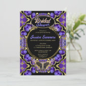 Unieke gotische glamour paarse gouden bruidsdouche kaart (Staand voorkant)