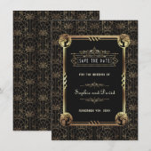 Unieke Goud Zwarte Great Gatsby Art Deco Bruiloft Save The Date (Voorkant / Achterkant)