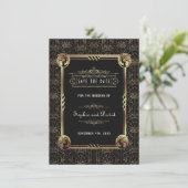 Unieke Goud Zwarte Great Gatsby Art Deco Bruiloft Save The Date (Staand voorkant)
