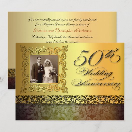 unieke gouden 50-jarig jubileum foto uitnodigingen (Voorkant / Achterkant)
