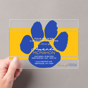 Unieke gouden & blauwe Afstuderen Pawprint Elegant Acryl Uitnodigingen