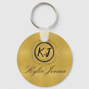 Unieke gouden en zwarte elegante scriptkalligrafie sleutelhanger