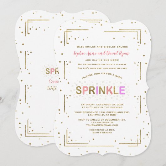 Unieke gouden glitter SPRINKLE Meisje Baby Shower Kaart (Voorkant / Achterkant)