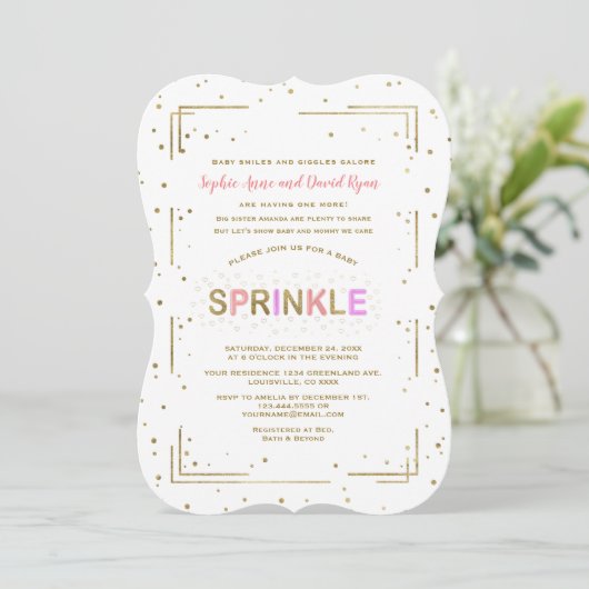 Unieke gouden glitter SPRINKLE Meisje Baby Shower Kaart (Staand voorkant)
