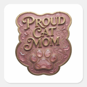 Unieke gouden PROUD CAT MOM Sticker afdruk