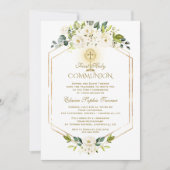 Unieke gouden witte bloemen Eerste Heilige Communi Kaart (Voorkant)