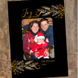 Unieke Gouden Zwart Elegante Joy Kerstfoto Feestdagenkaart