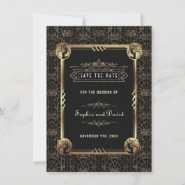 Unieke gouden zwarte Great Gatsby Art Deco bruilof Save The Date