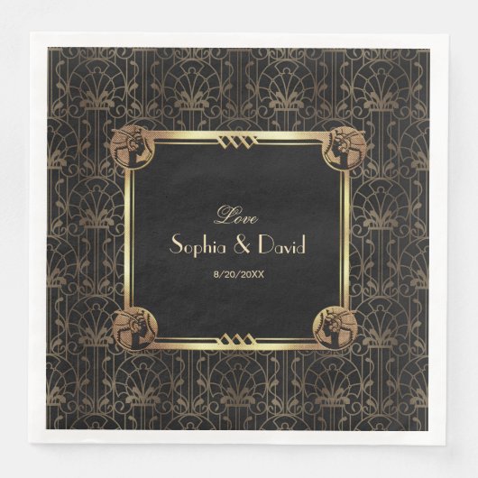 Unieke Gouden Zwarte Great Gatsby Art Deco Bruilof Servet (Voorkant)