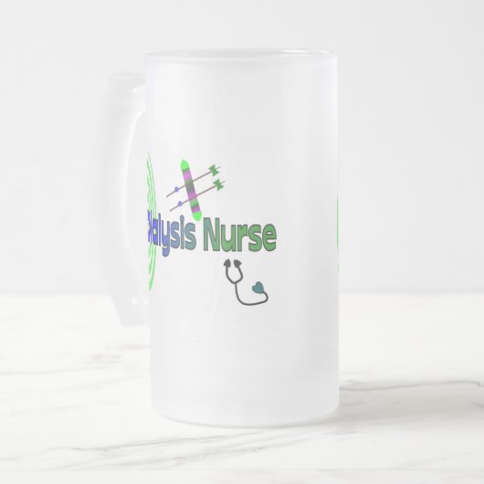 Unieke grafische kaarten van "Dialyse-verpleegkund Matglas Bierpul (Voorkant links)